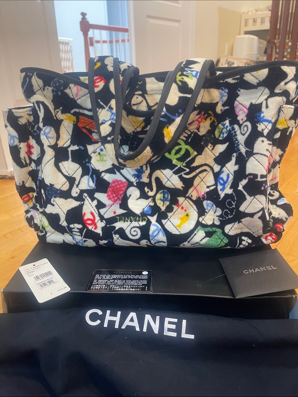 CHANEL Black Multicolor Patterned Canvas Tote - Picture 3 of 7